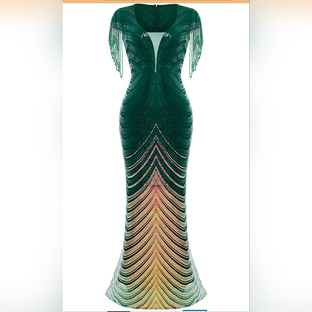 Babeyond Green Sequin And Beaded Dress